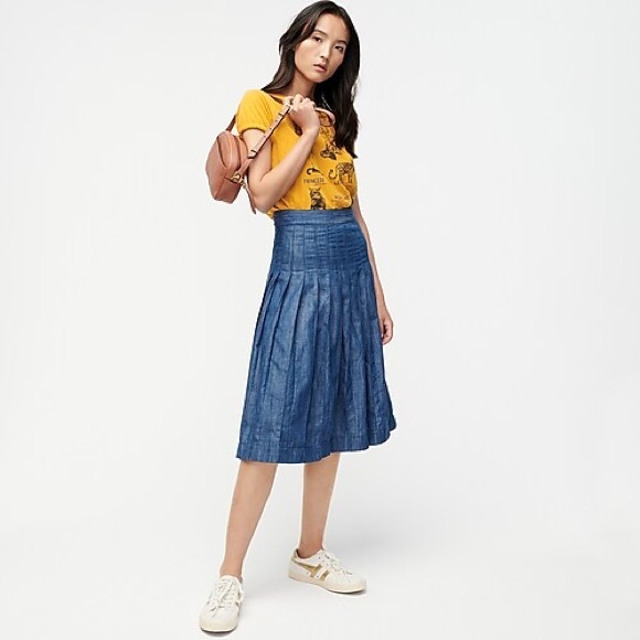 Jcrew Pleated Chambray Midi Skirt 